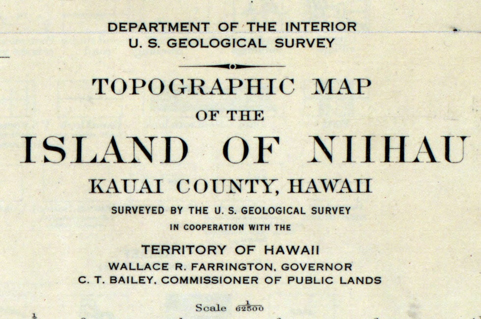 1926 Map of Niihau Kauai County Hawaii