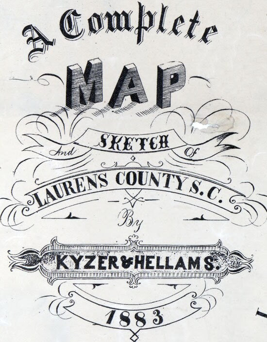 1883 Map of Laurens County South Carolina Family Names