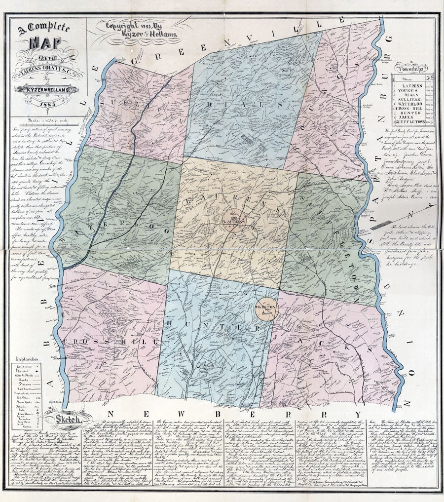1883 Map of Laurens County South Carolina Family Names