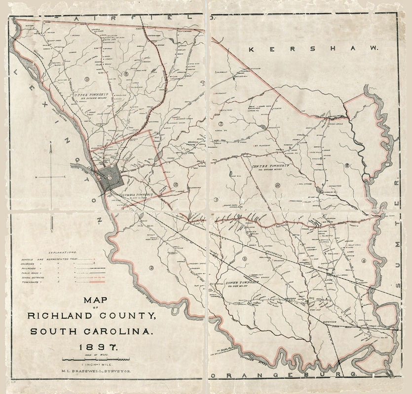 1897 Map of Richland County South Carolina Family Names