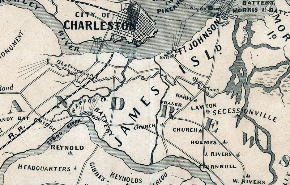 1863 Map of Charleston Harbor South Carolina Landowner Names