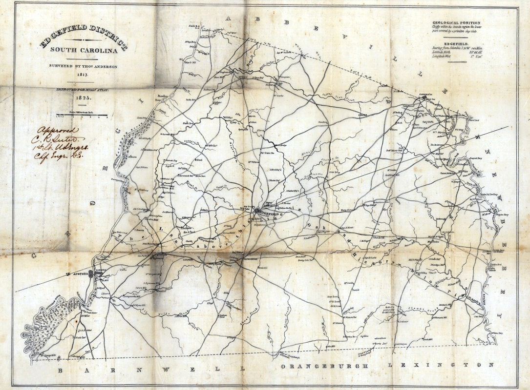 1825 Map of Ed Gefield District (County) South Carolina