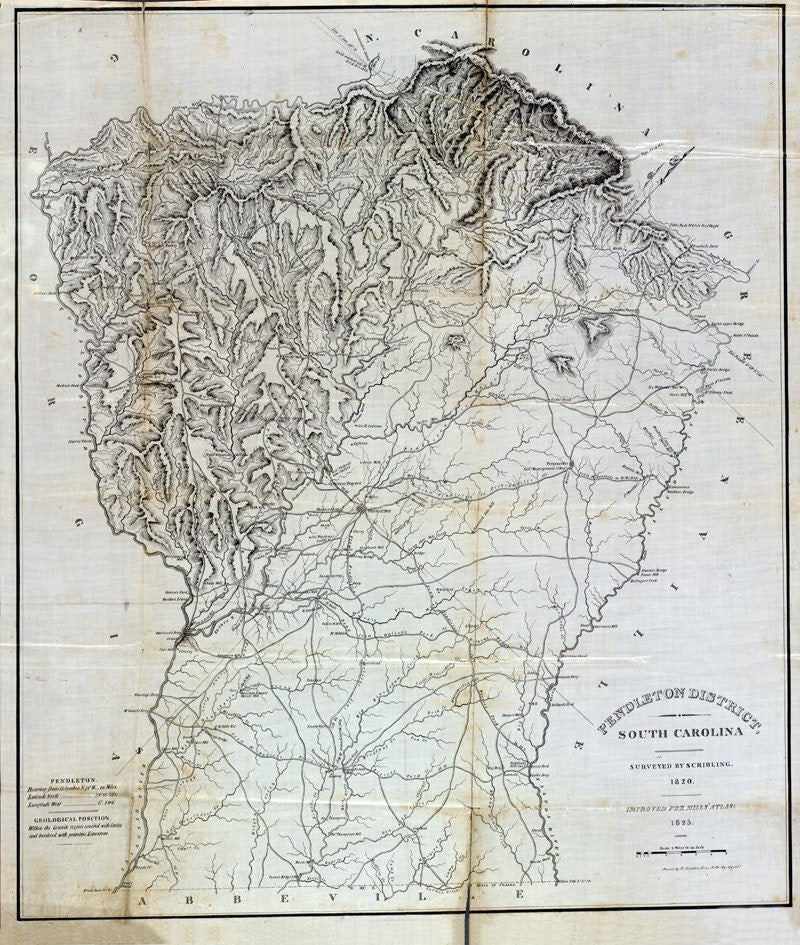 1820 Map of Pendleton District South Carolina