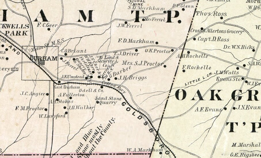 1887 Map of Durham County North Carolina