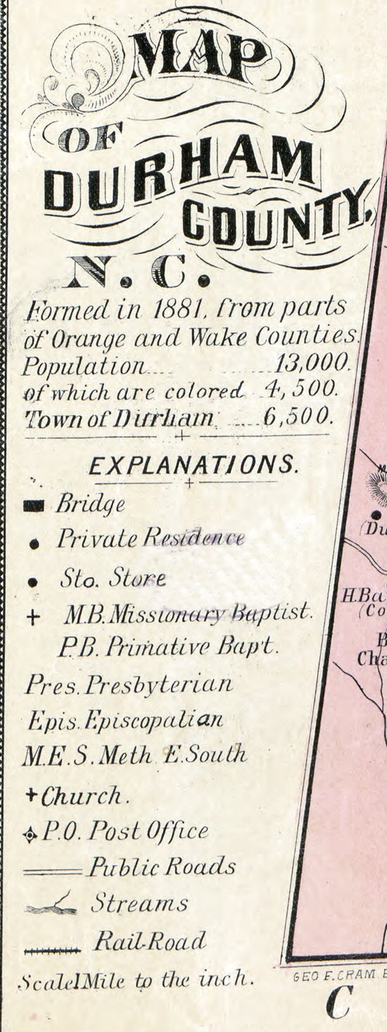 1887 Map of Durham County North Carolina