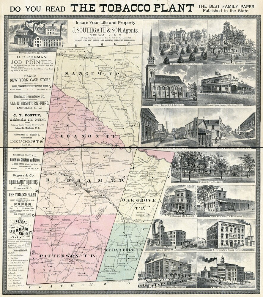 1887 Map of Durham County North Carolina