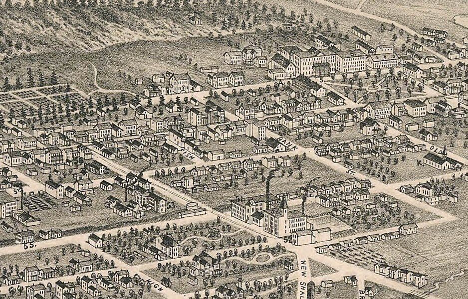 1891 Aerial Panoramic Map of Winston-Salem North Carolina