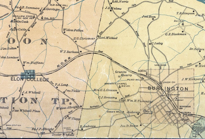 1893 Map of Alamance County North Carolina