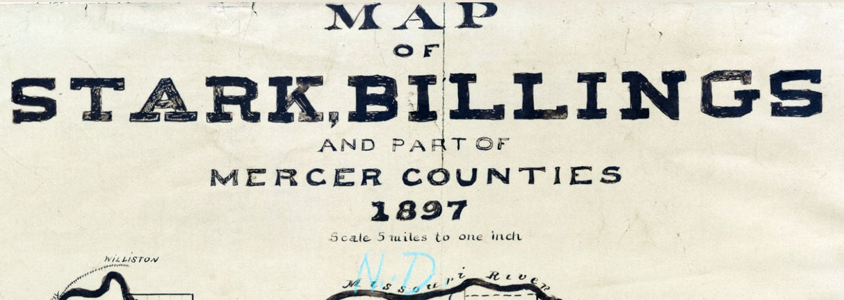 1897 Map of Stark Billings and part of Mercer County North Dakota