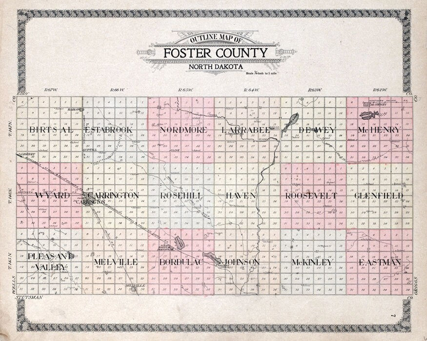1910 Map of Foster County North Dakota