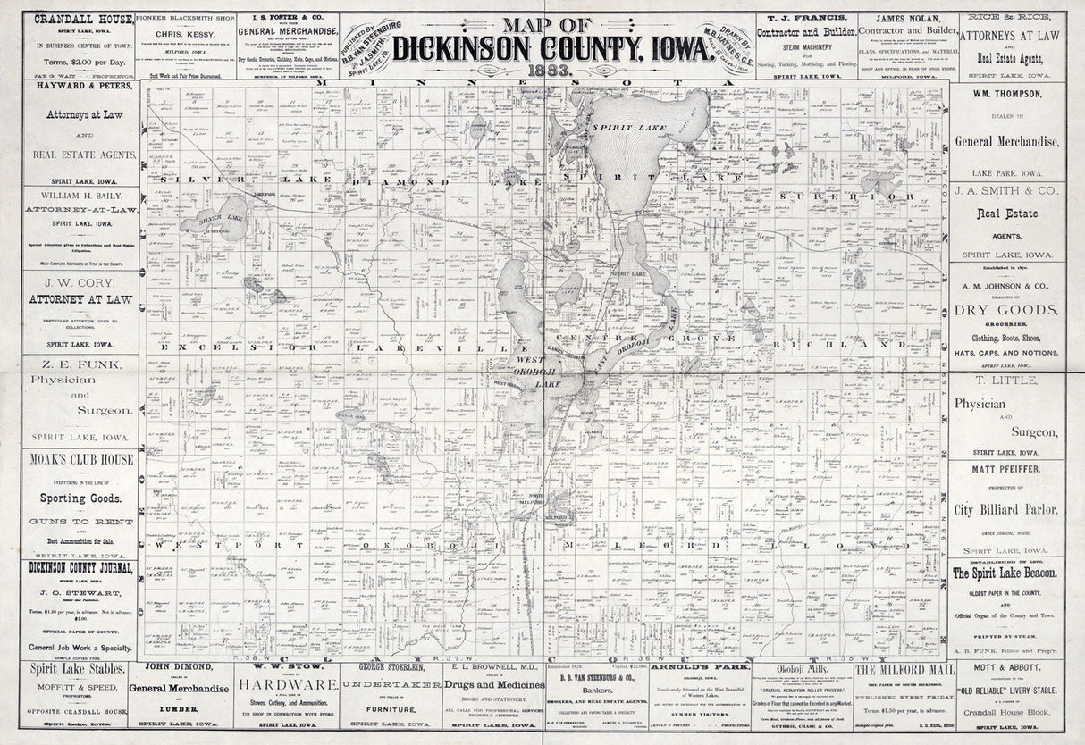 1883 Map of Dickinson County Iowa