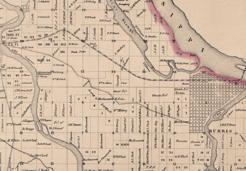 1858 Map of Louisa County Iowa Burris