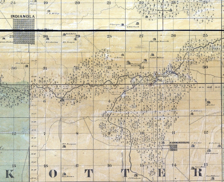 1859 Farm Line Map of Warren County Iowa Indianola