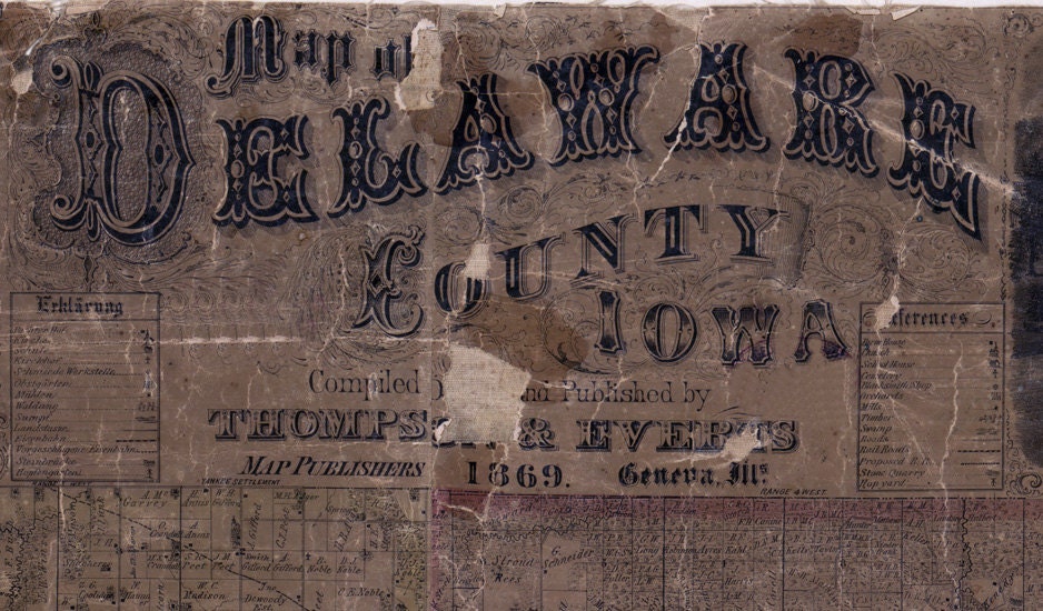 1869 Map of Delaware County Iowa