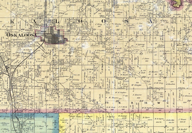 1871 Map of Mahaska County Iowa Oskaloosa