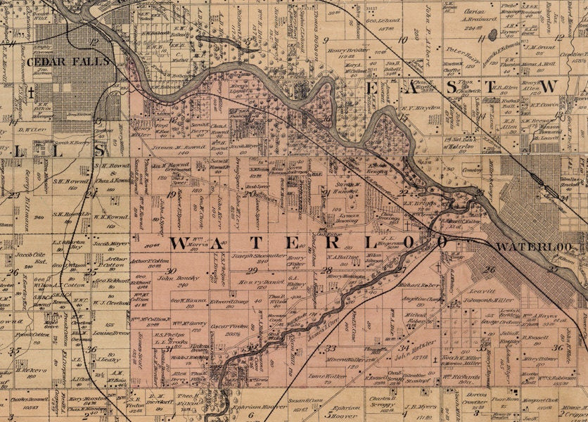 1887 Map of Black Hawk County Iowa Cedar Falls Waterloo