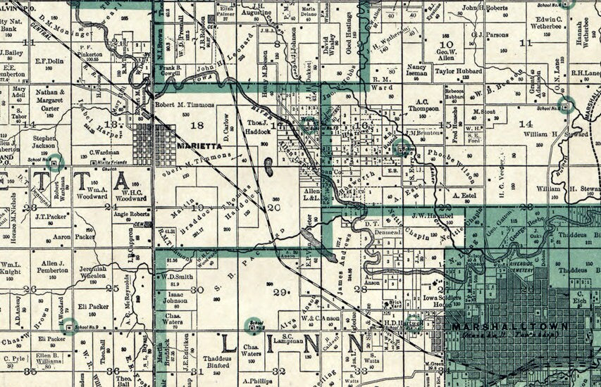 1896 Map of Marshall County Iowa Marshalltown