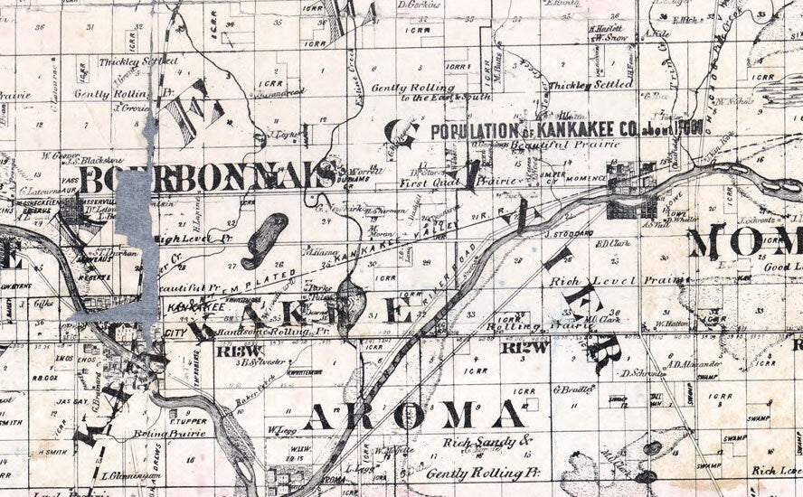 1860 Map of Iroquois and Kankakee County Illinois