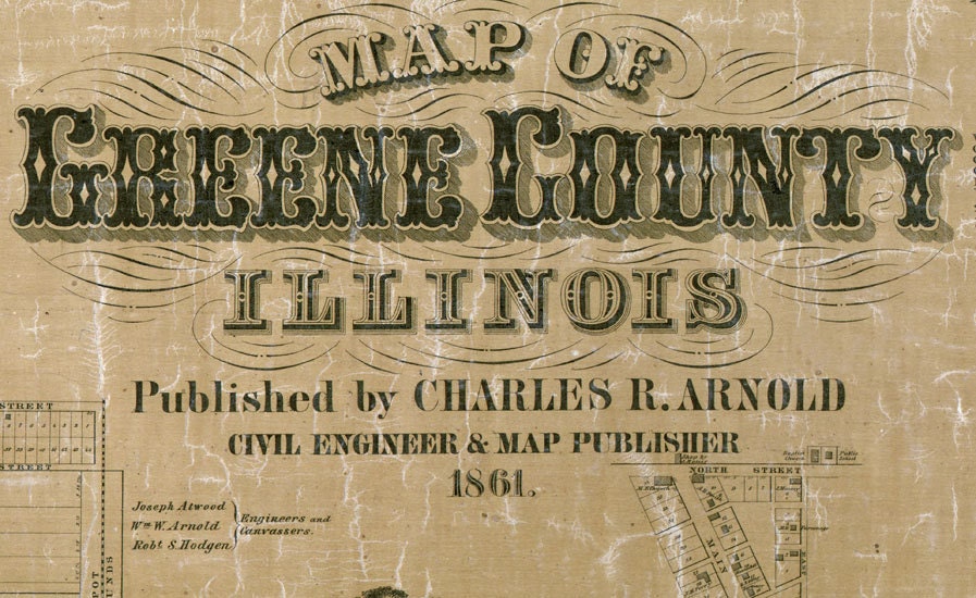 1861 Farm Line Map of Greene County Illinois White Hall
