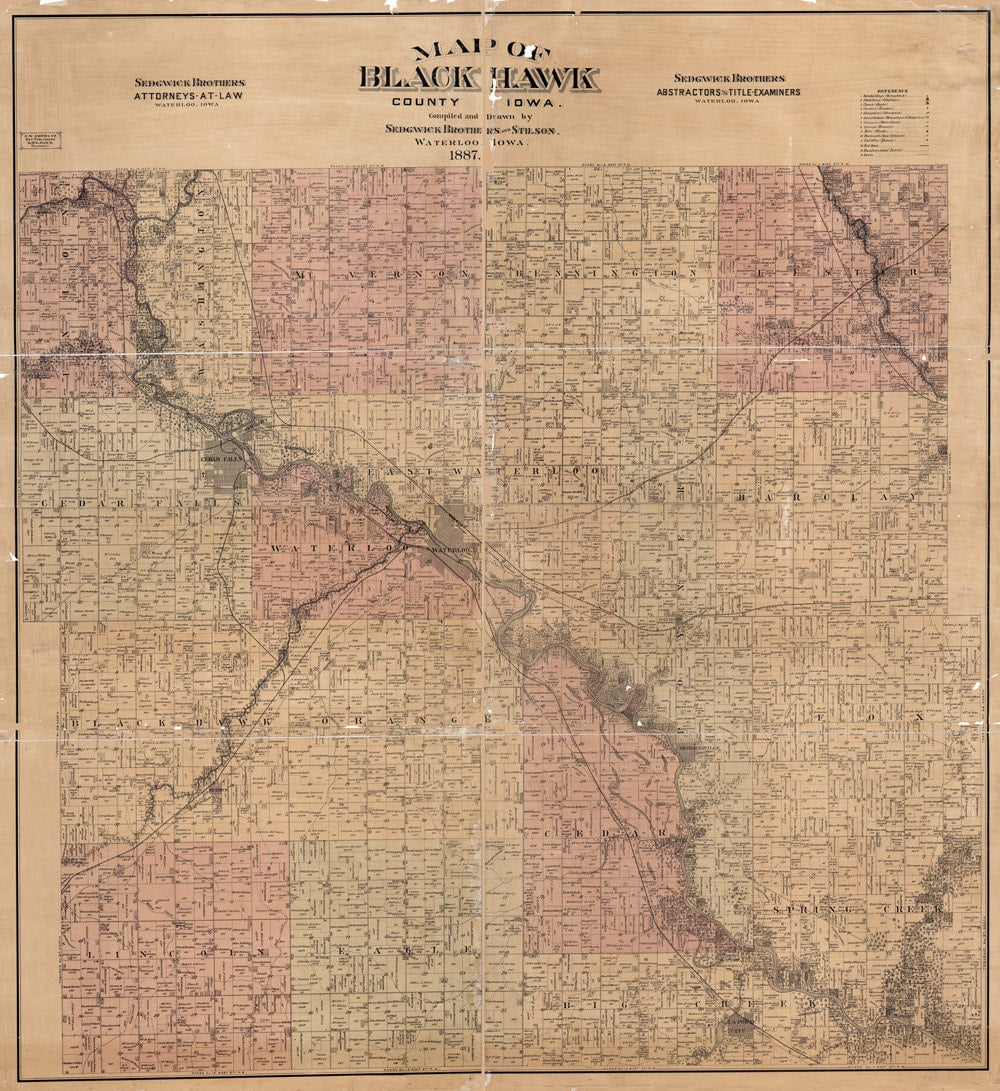 1887 Map of Black Hawk County Iowa Cedar Falls Waterloo
