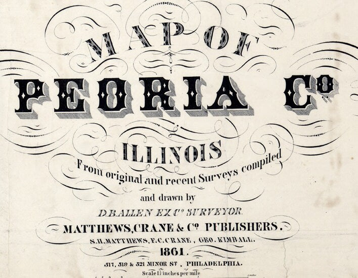 1861 Farm Line Map of Peoria County Illinois