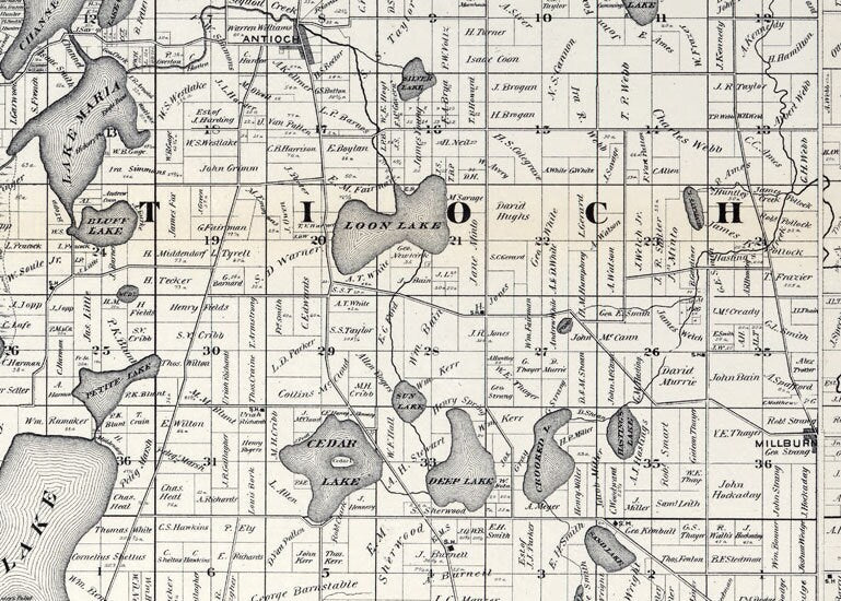 1873 Farm Line Map of Lake County Illinois Waukegan