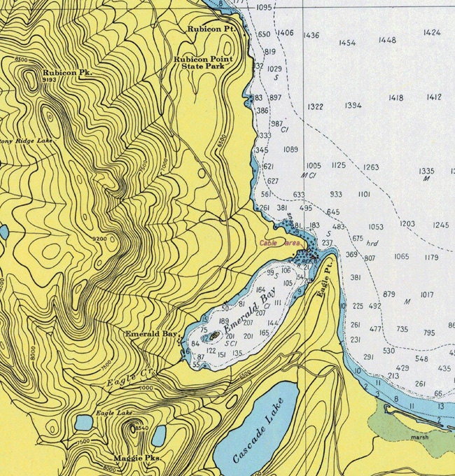 1951 Map of Lake Tahoe California Nevada