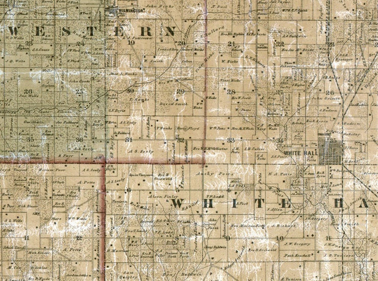 1861 Farm Line Map of Greene County Illinois White Hall