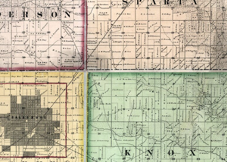 1861 Farm Line Map of Knox County Illinois Galesburg