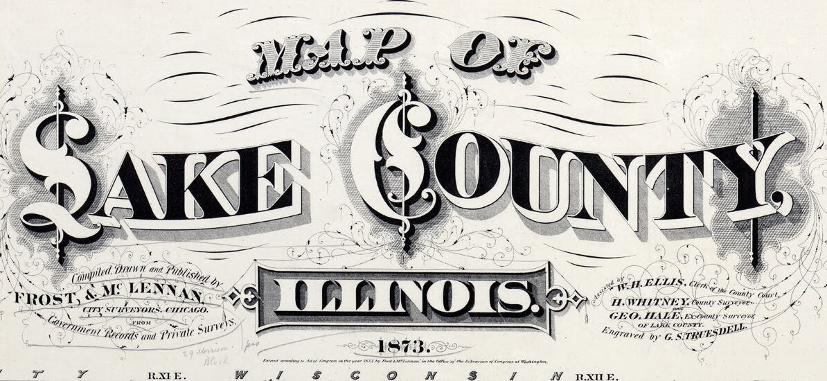 1873 Farm Line Map of Lake County Illinois Waukegan