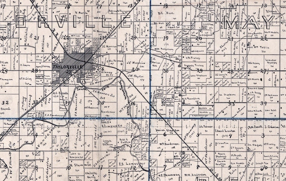 1893 Map of Christian County Illinois Taylorville