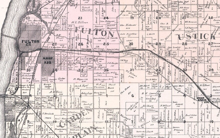 1896 Farm Line Map of Whiteside County Illinois Fulton