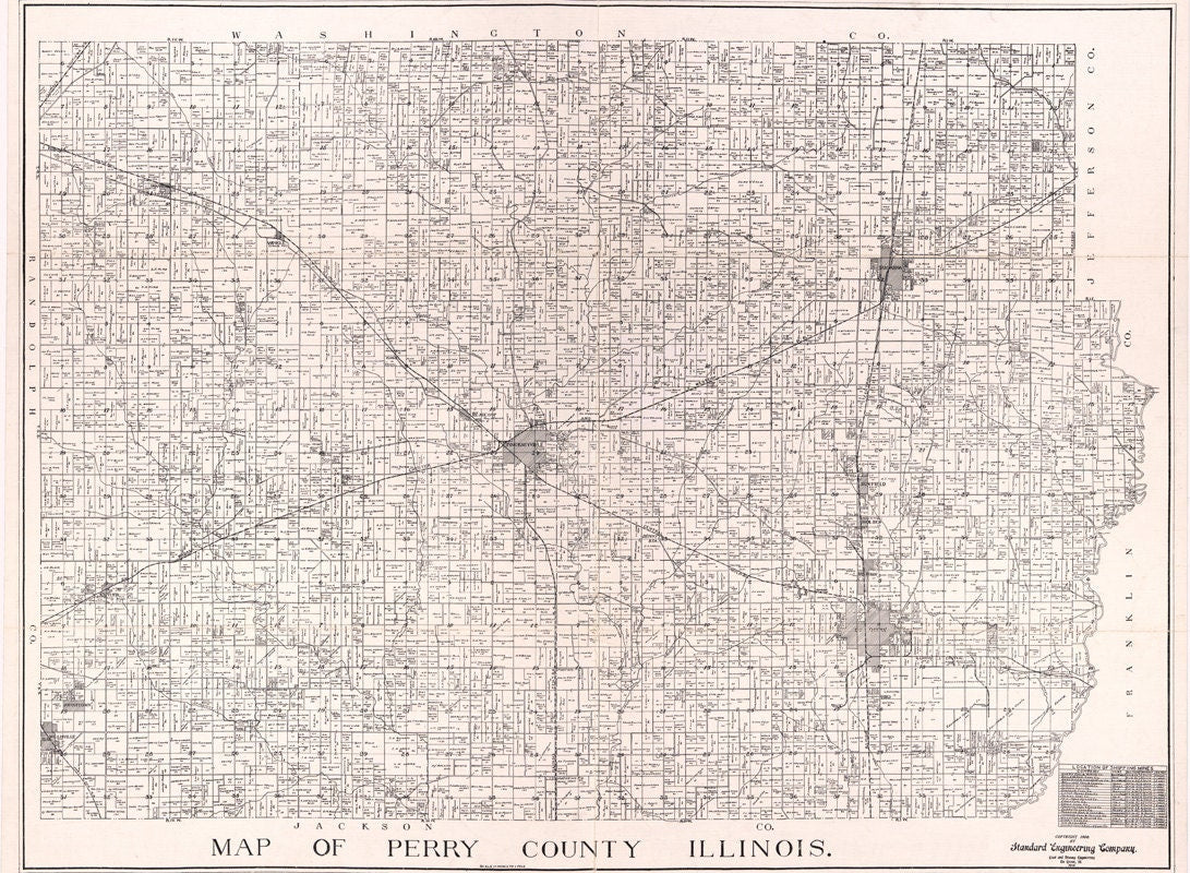 1908 Farm Line Map of Perry County Illinois
