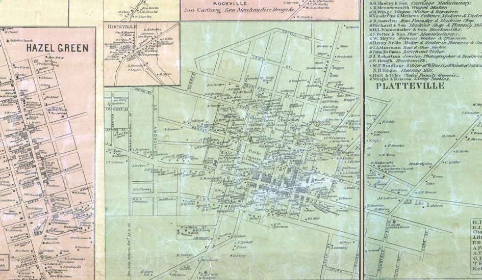 1868 Map of Grant County Wisconsin Platteville