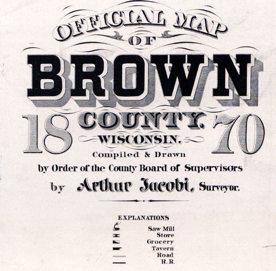 1870 Map of Brown County Wisconsin Green Bay