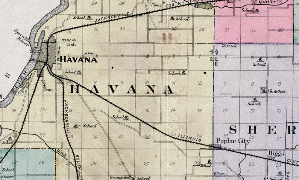 1891 Map of Mason County Illinois Havana