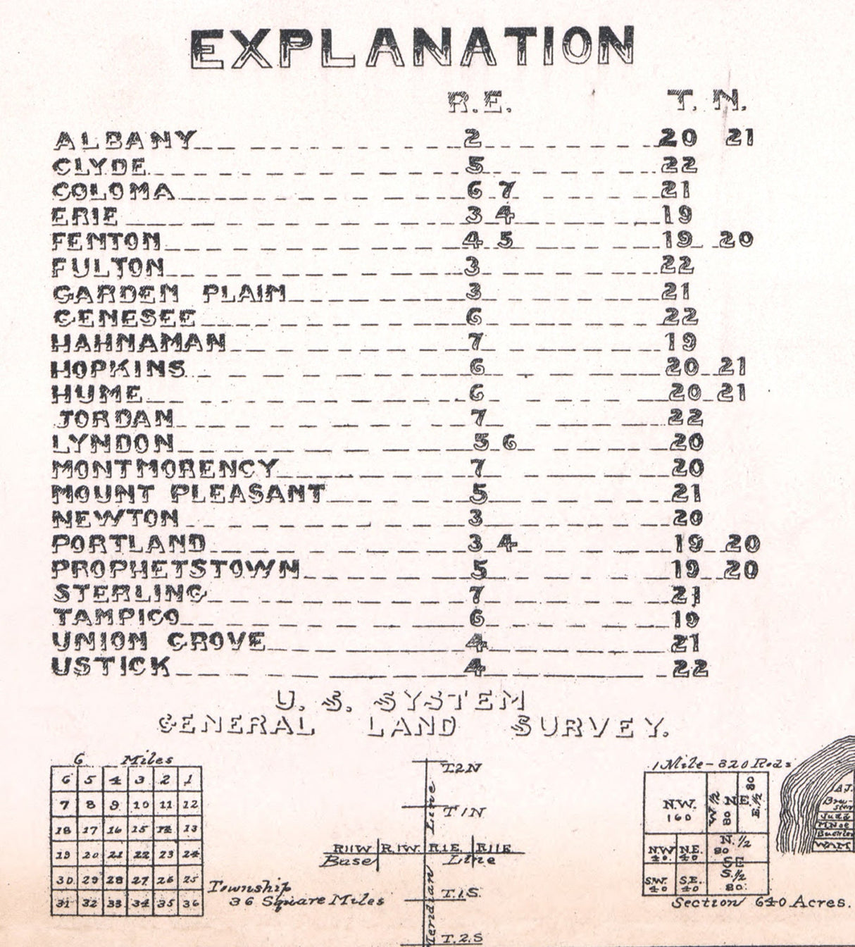1896 Farm Line Map of Whiteside County Illinois Fulton