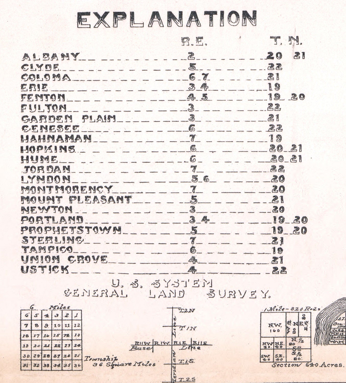 1896 Farm Line Map of Whiteside County Illinois Fulton