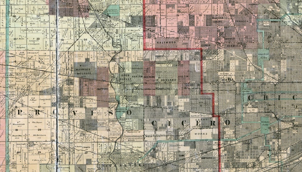 1898 Farm Line Map of Cook and Dupage County Illinois Chicago