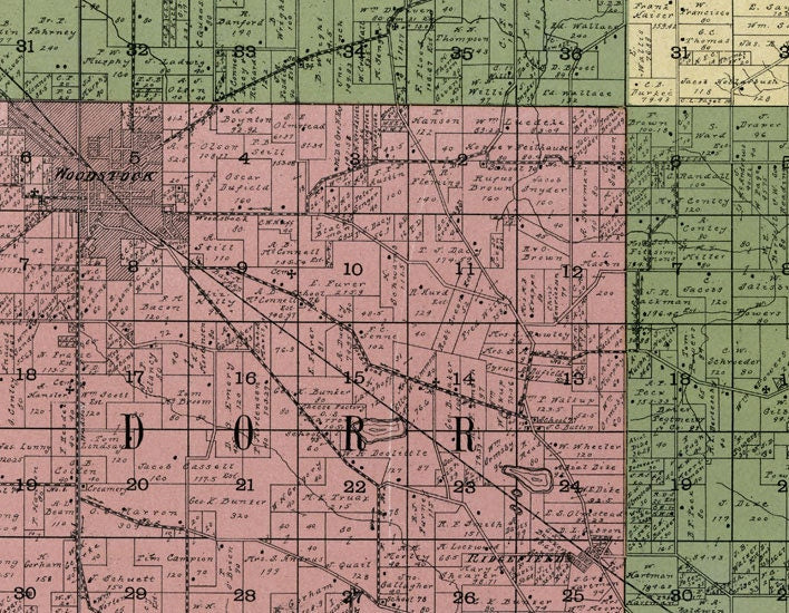 1903 Farm Line Map of McHenry County Illinois Woodstock