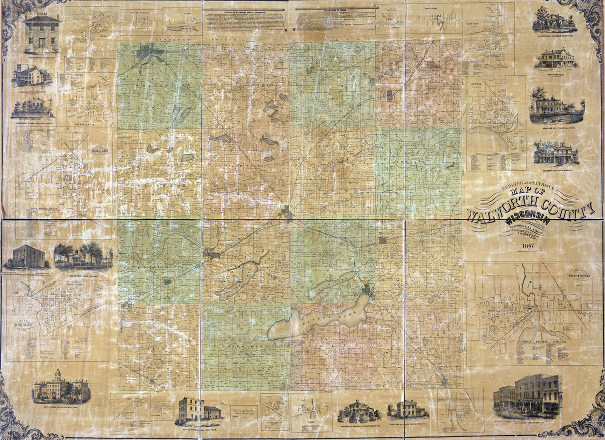 1857 Map of Walworth County Wisconsin Whitewater