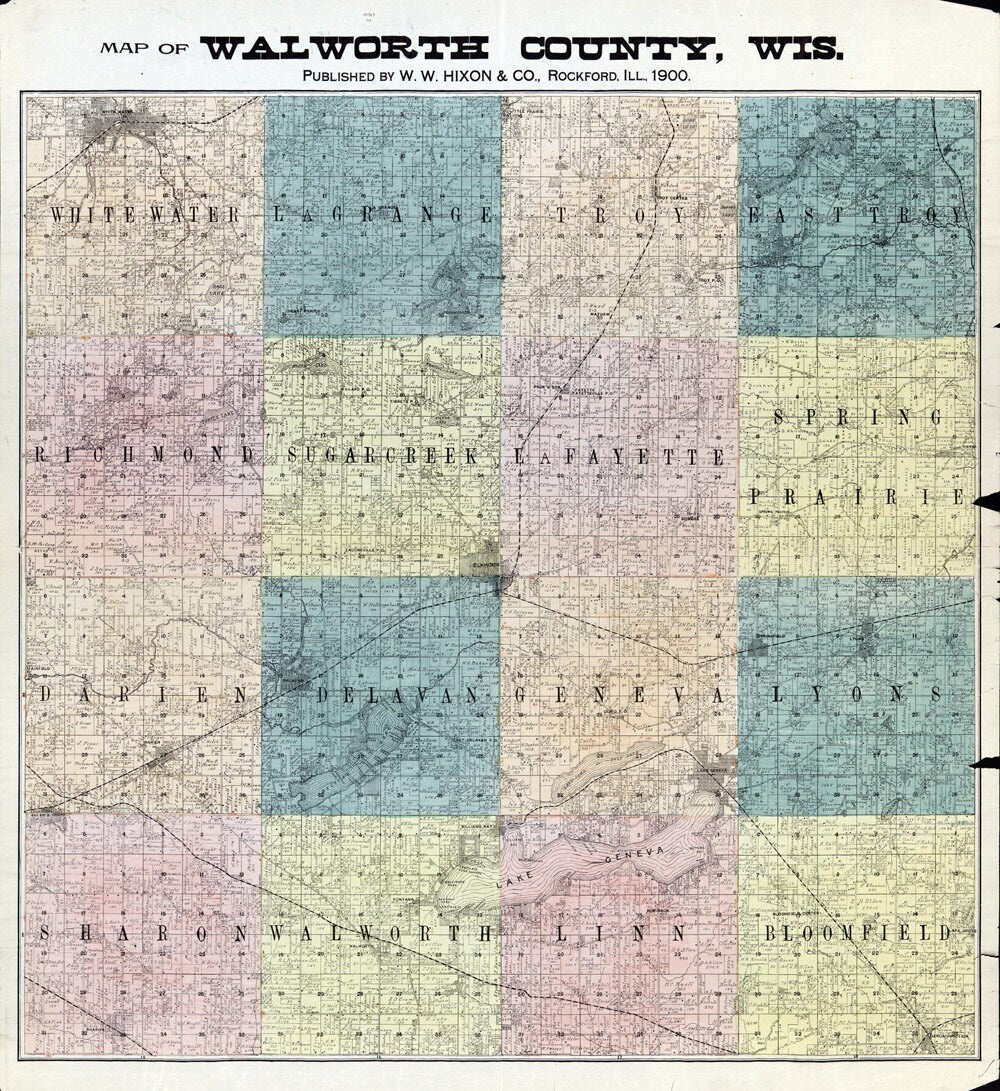 1900 Map of Walworth County Wisconsin