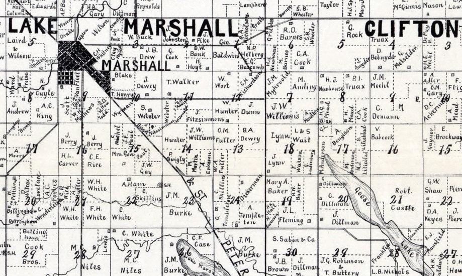 1884 Farm Line Map of Lyon County Minnesota Marshall