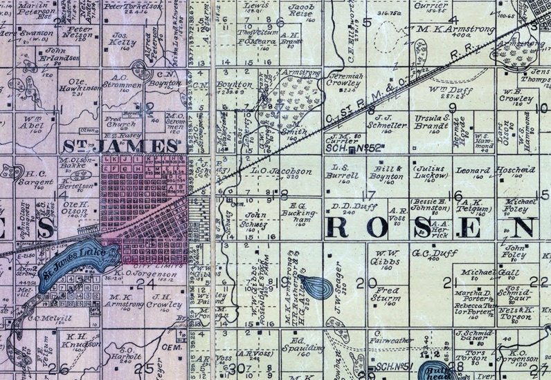 1898 Farm Line Map of Watonwan County Minnesota