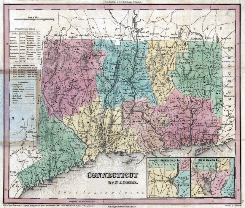 1834 Map of the State of Connecticut