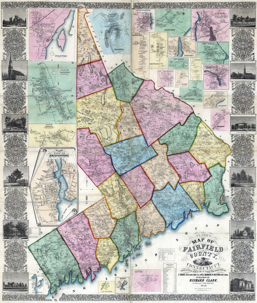 1856 Map of Fairfield County Connecticut Genealogy