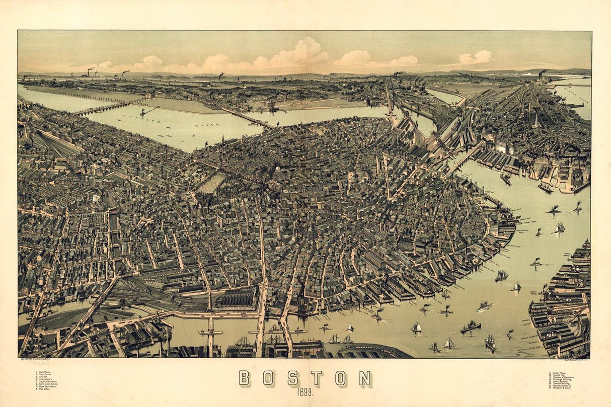 1899 Panoramic Map of Boston Massachusetts