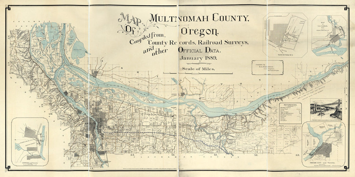 1889 Map of Multnomah County Oregon