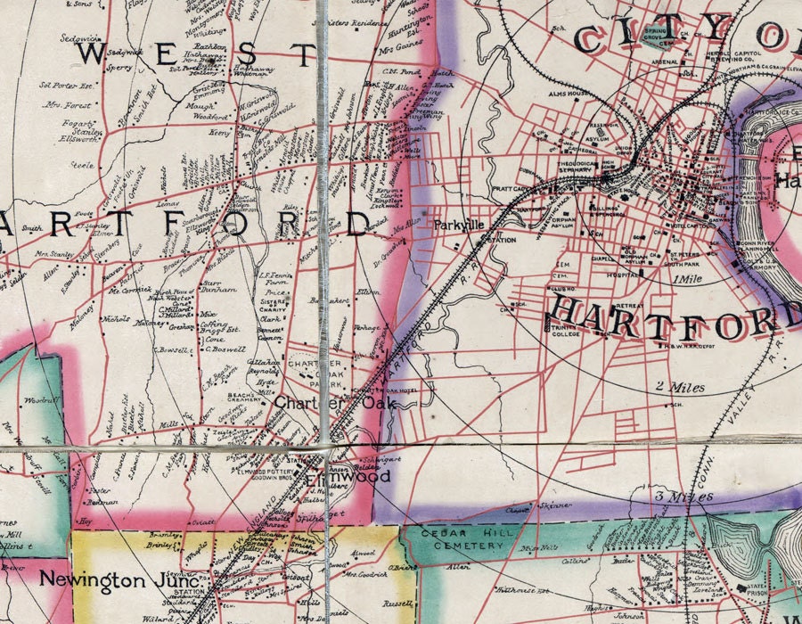 1884 Map of Hartford Region Connecticut