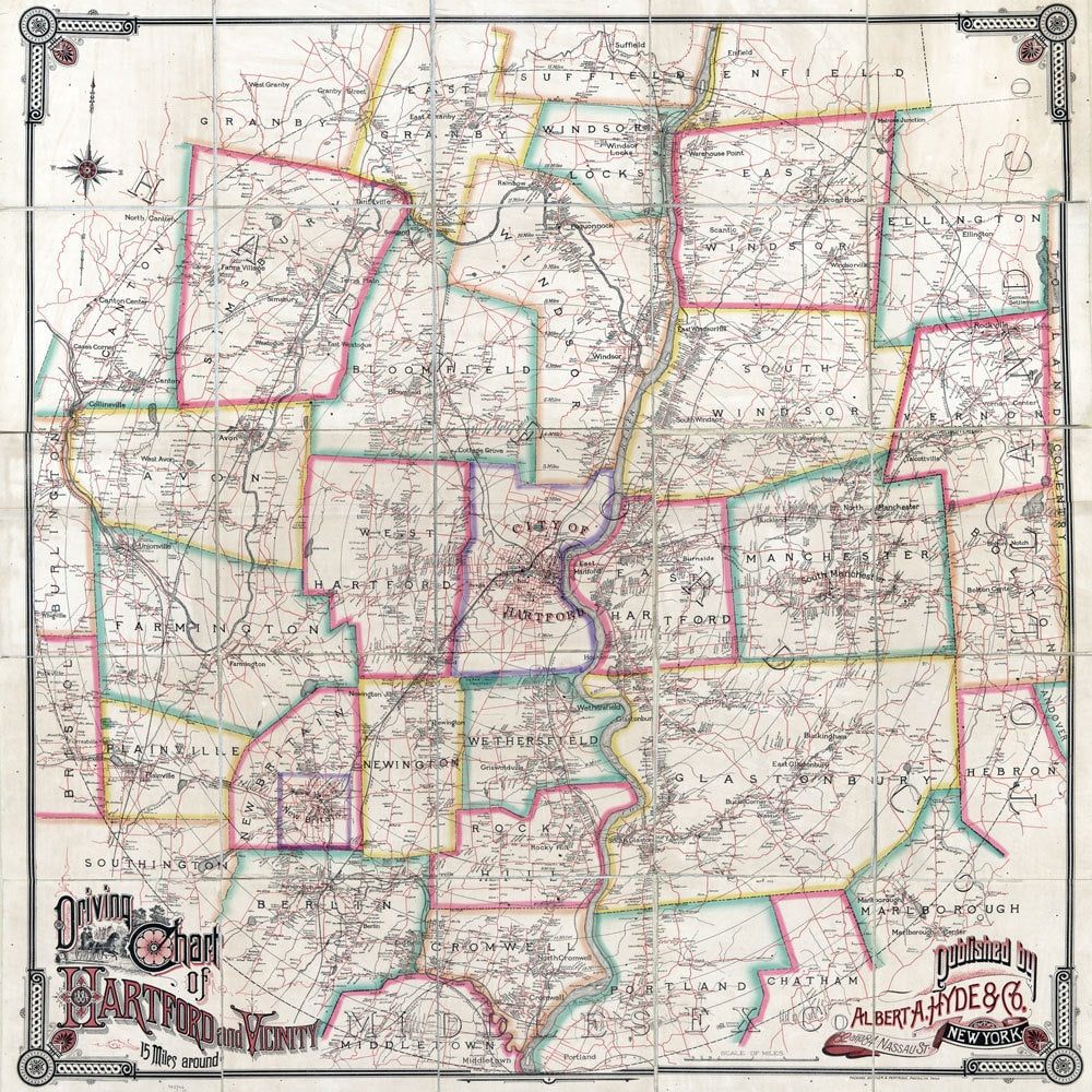 1884 Map of Hartford Region Connecticut